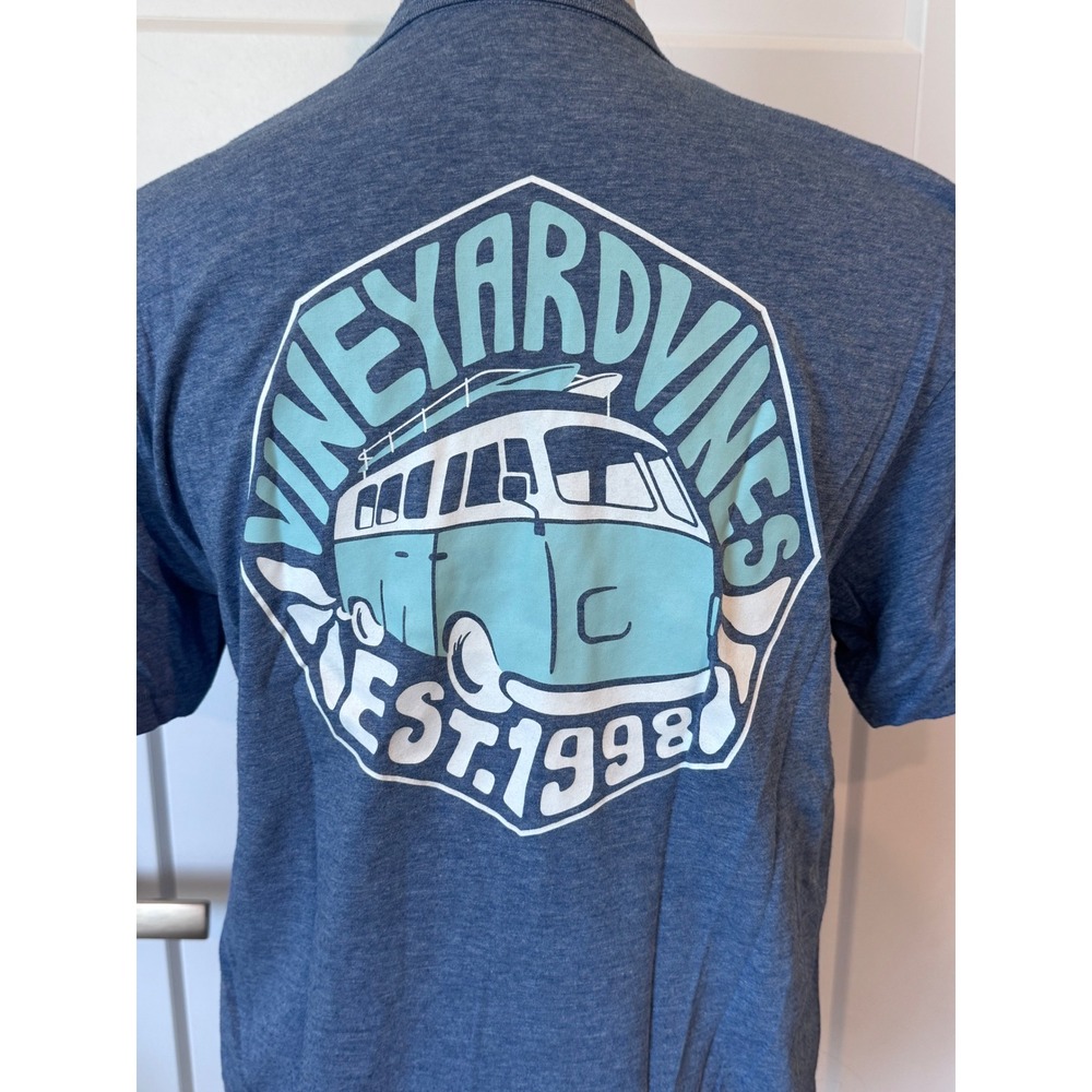 Vineyard Vines Mens Small Blue Heathered Surf Van Graphic T-Shirt Est 1998 Crew - Picture 4 of 5
